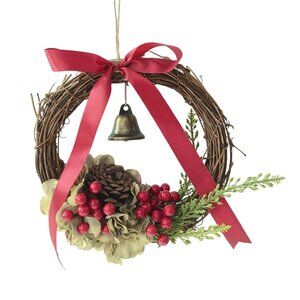 Artficial Peony Christmas Wreath, Red Berry Rattan Wreath with Pinecone